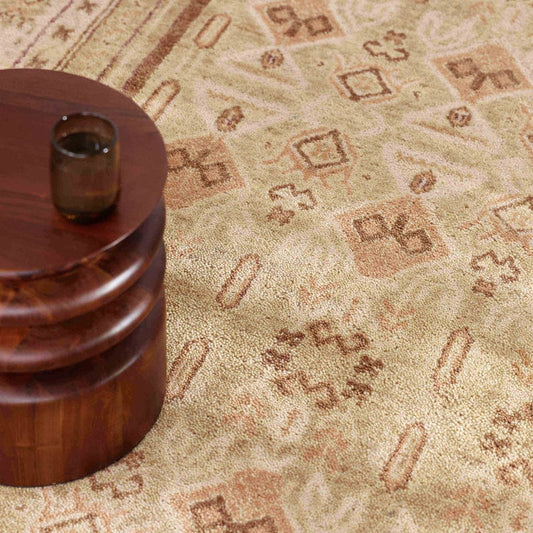 Evelyn Hand-Knotted Wool Rug with Soft Tribal Geometric Pattern in Beige & Sand Tones