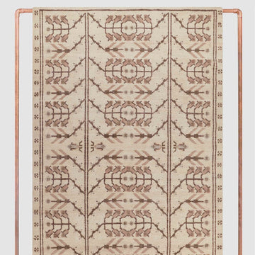 Astrid Hand-Knotted Wool Rug in Ivory and Taupe with All-Over Tribal Bird Design