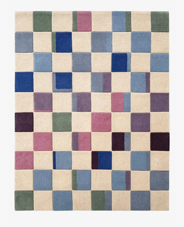 Abstract Grid Pattern Hand-Tufted Wool Rug in Muted Multicolor Tones