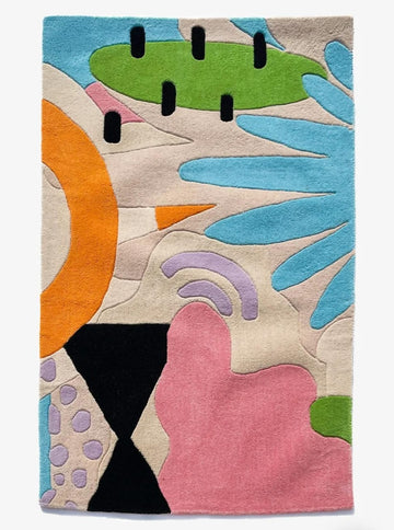 Modern Abstract Hand-Tufted Wool Area Rug with Artistic Multicolor Shapes