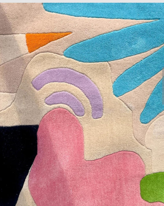 Modern Abstract Hand-Tufted Wool Area Rug with Artistic Multicolor Shapes