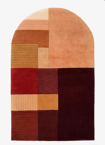 Geometric Arch Hand-Tufted Wool Area Rug, Multicolor Earth Tone Design