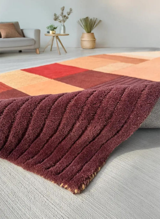 Geometric Arch Hand-Tufted Wool Area Rug, Multicolor Earth Tone Design