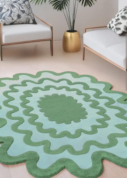 Wavy Scalloped Hand-Tufted Wool Area Rug