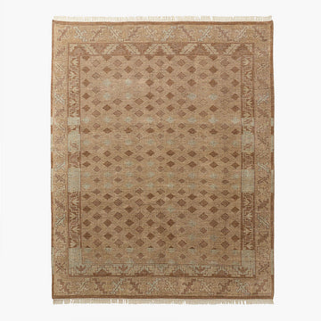 Lance Hand-Knotted Wool Area Rug in Warm Earth Tones with Fringed Edges