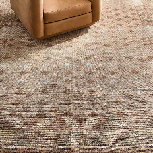 Lance Hand-Knotted Wool Area Rug in Warm Earth Tones with Fringed Edges