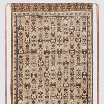 Hand-Knotted Wool Area Rug – Aisha Design with Traditional Tribal Symbols in Warm Neutrals