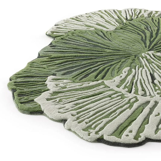 Botanical Leaf Inspired Sculpted Hand-Tufted Wool Area Rug with Organic Freeform