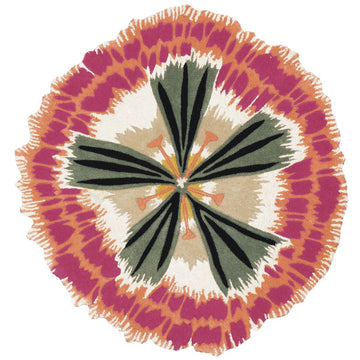 Luxury Floral Burst Inspired Sculpted Hand-Tufted Wool Round Area Rug with Artistic