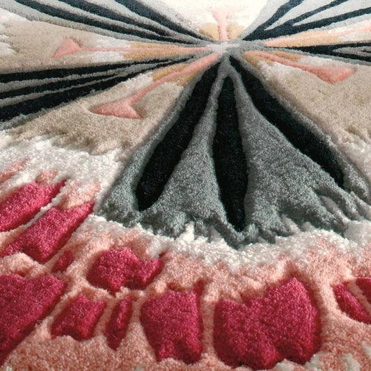 Luxury Floral Burst Inspired Sculpted Hand-Tufted Wool Round Area Rug with Artistic