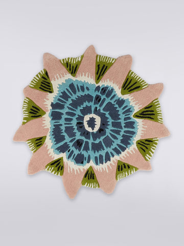 Contemporary Abstract Floral Sunburst Design Hand-Tufted Wool Area Rug