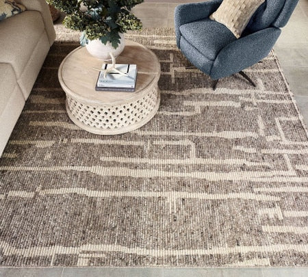 Conrad Hand-Knotted Wool Rug with Minimal Linear Pattern in Ivory & Stone Grey