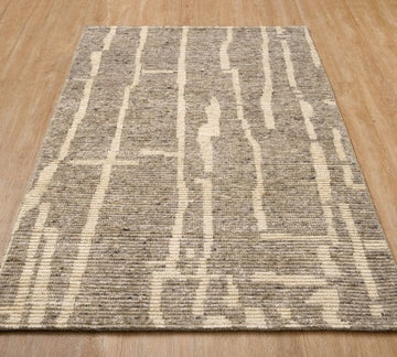 Conrad Hand-Knotted Wool Rug with Minimal Linear Pattern in Ivory & Stone Grey