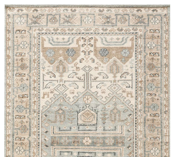 Nicolette Hand-Knotted Wool Rug with Soft Traditional Motifs in Blue and Beige