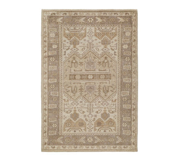 Hand-Knotted Wool Area Rug – Nicolette Subtle Vintage Pattern in Warm Neutral Tones