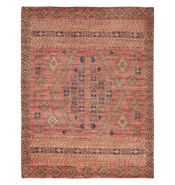 Adair Hand-Knotted Wool Area Rug in Warm Terracotta with Geometric Pattern
