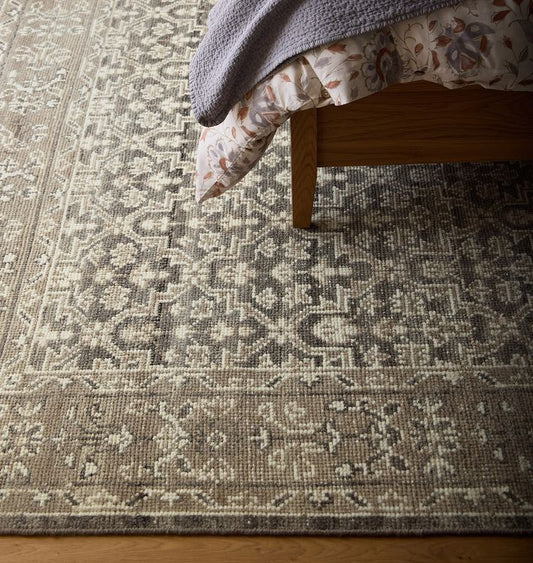 Hand-Knotted Wool Rug – Coyuchi Vintage-Inspired Floral Design in Taupe & Cream
