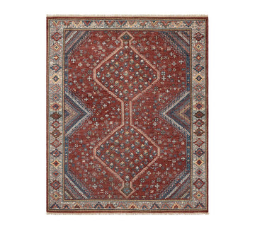 Kearny Hand-Knotted Wool Area Rug in Rust Red & Indigo Blue
