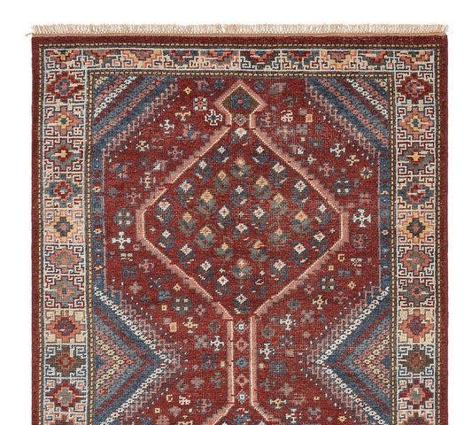 Kearny Hand-Knotted Wool Area Rug in Rust Red & Indigo Blue