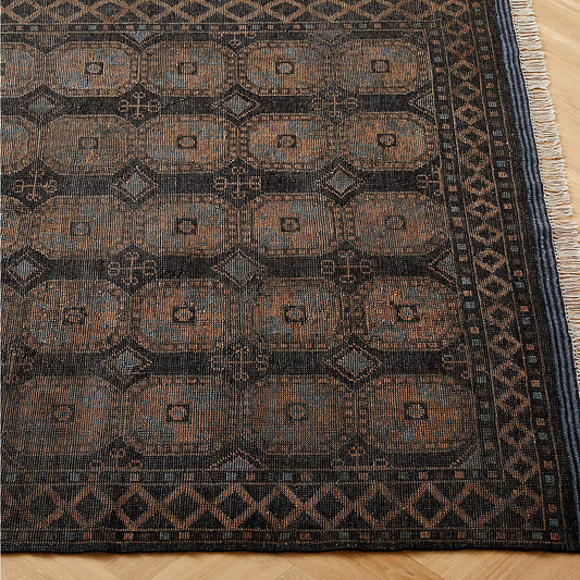 Pascala Hand-Knotted Wool Area Rug in Dark Brown & Rust Tones