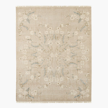 Lavish Hand-Knotted Wool Rug with Soft Floral Medallion Design