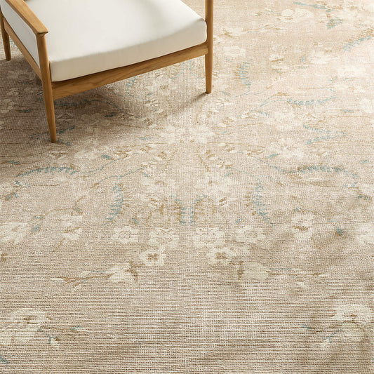 Lavish Hand-Knotted Wool Rug with Soft Floral Medallion Design