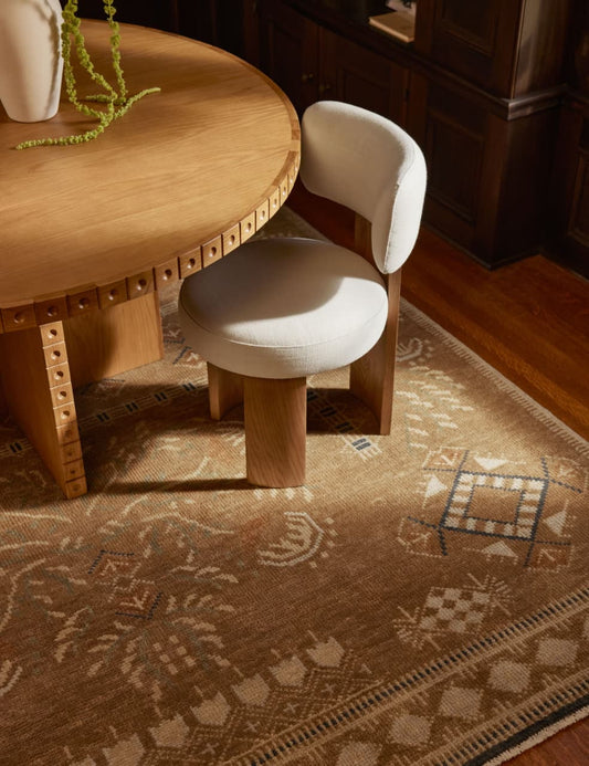 Theda Hand-Knotted Wool Area Rug in Warm Earth Tones with Geometric Accents