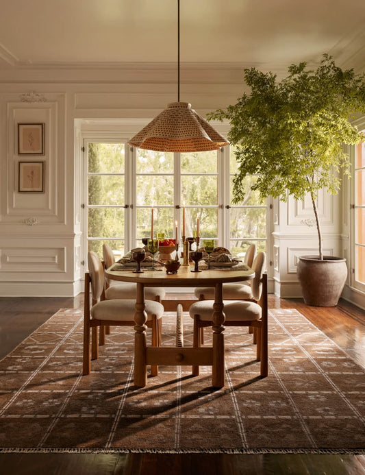 Baz Hand-Knotted Wool Area Rug in Brown with Tribal Checkered Design