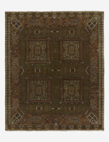 Tahj Hand-Knotted Wool Rug with Tribal Medallion Pattern