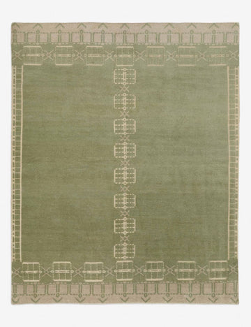 Hand-Knotted Wool Rug – Macario Minimal Pattern in Sage Green Tones