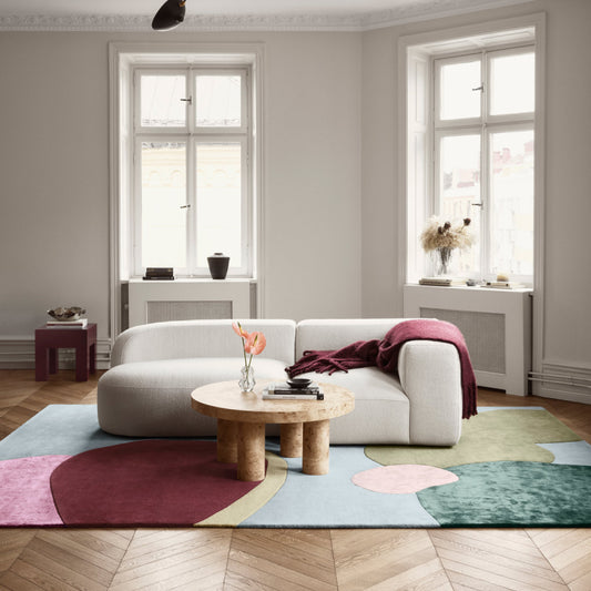 Designer Abstract Hand-Tufted Wool Area Rug with Modern Organic Color Palette