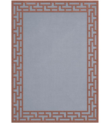 Classic Hand-Tufted Wool Area Rug with Solid Center and Geometric Greek Key Border