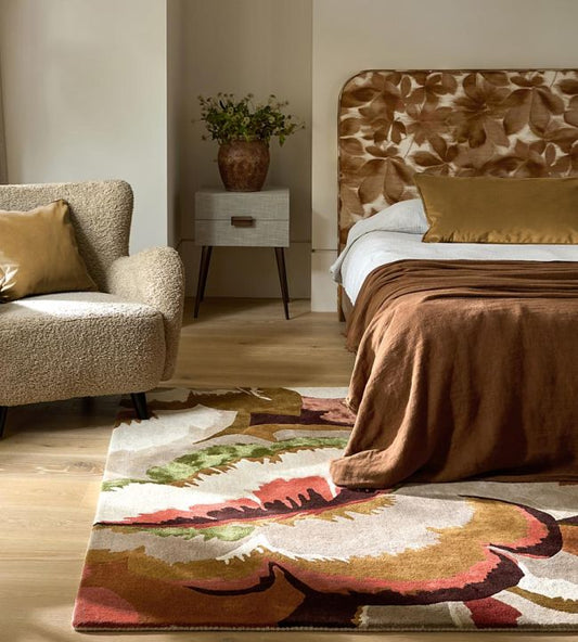 Luxury Hand-Tufted Wool Area Rug Featuring Organic Floral Forms and Earthy Tones