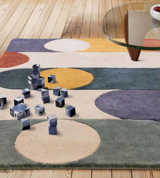 Premium Abstract Geometric Hand-Tufted Wool Area Rug with Balanced Mid-Century Aesthetic