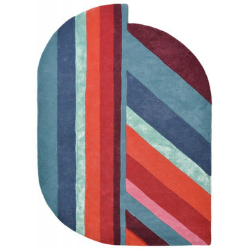 Modern Art Inspired Multicolor Striped Hand-Tufted Wool Rug with Curved Edges