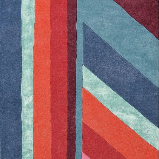 Modern Art Inspired Multicolor Striped Hand-Tufted Wool Rug with Curved Edges