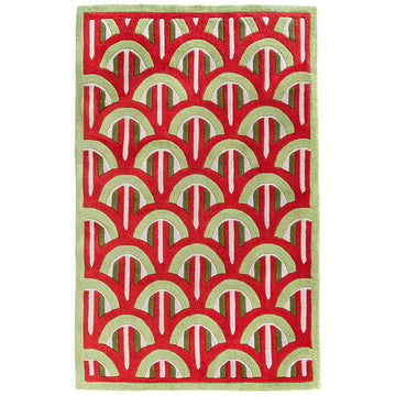 Bold Retro Geometric Hand-Tufted Wool Area Rug with Repeating Arch Motifs