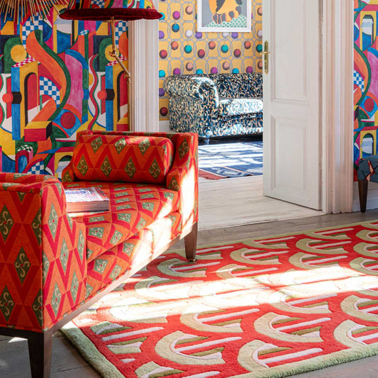 Bold Retro Geometric Hand-Tufted Wool Area Rug with Repeating Arch Motifs
