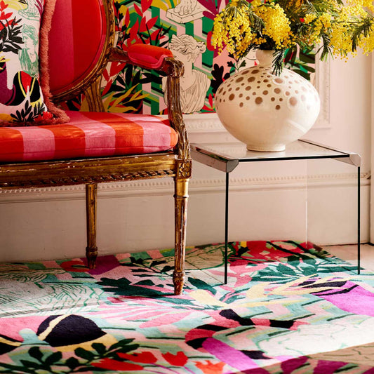 Classical Sculpture & Botanical Motif Hand-Tufted Wool Area Rug with Bold Graphic Design