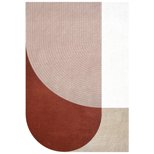 Modern Abstract Hand-Tufted Wool Area Rug Featuring Soft Arches and Color Blocking