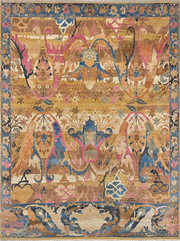Moghul Hand-Knotted Wool Rug with Royal Floral Motifs