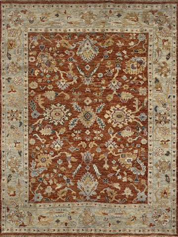 Malayir Hand-Knotted Wool Area Rug in Rust and Neutral Tones