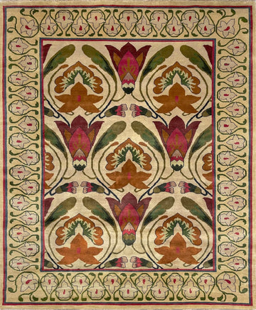 Monkshood Hand-Knotted Wool Area Rug in Warm Multicolor Palette