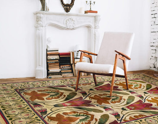 Monkshood Hand-Knotted Wool Area Rug in Warm Multicolor Palette