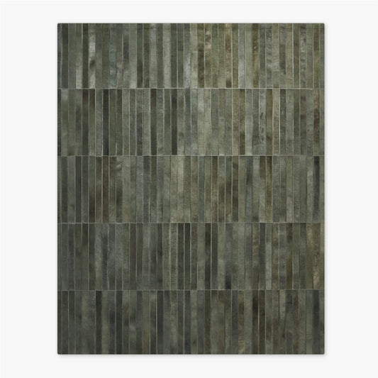 Handmade Dark Green Patchwork Leather Rug – 100% Natural Cowhide Area Rug