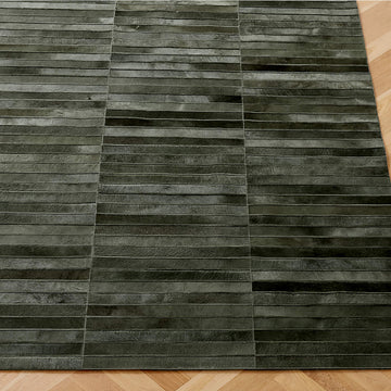 Handmade Dark Green Patchwork Leather Rug – 100% Natural Cowhide Area Rug