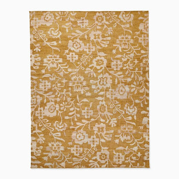 Handwoven Jute Flatweave Rug – Floral Botanical Design in Mustard & Ivory Tones