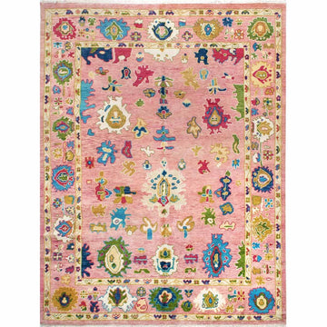 Luxury Hand Knotted Pink Statement Rug for Living Room & Bedroom