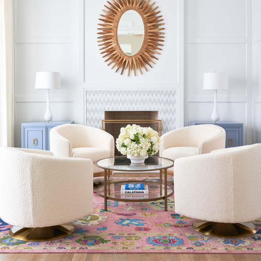Luxury Hand Knotted Pink Statement Rug for Living Room & Bedroom