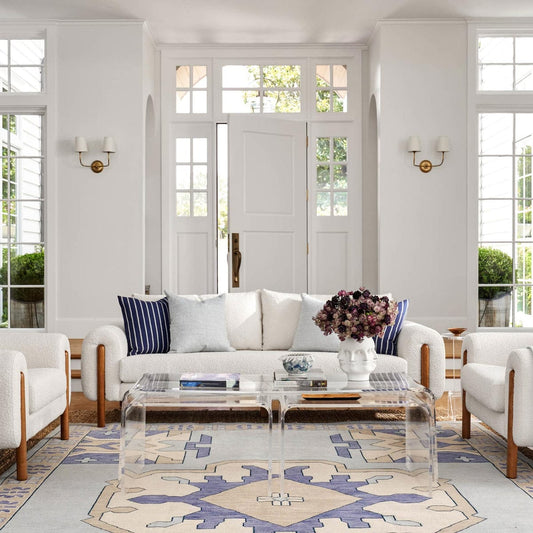 Hand Knotted Sky Blue Wool Area Rug with Geometric Motifs
